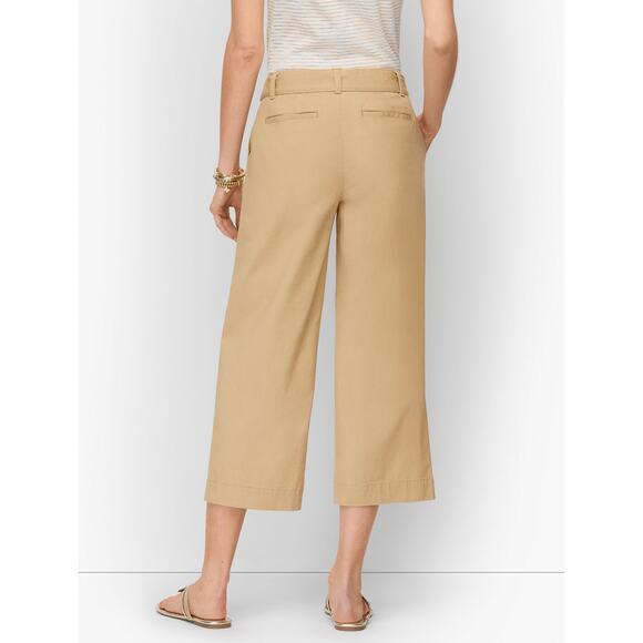 Talbots Cropped Pants Womens 12 Khaki Tan Coastal Cotton Tie Waist + Pockets - Picture 3 of 10